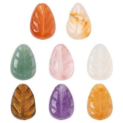 16шт. 8 стили натуральный агат, аметист, топаз, нефрит, зеленый авантюрин, красный агат, тигровый глаз и белый агат, резные бусины из вишневого кварцевого стекла, лист