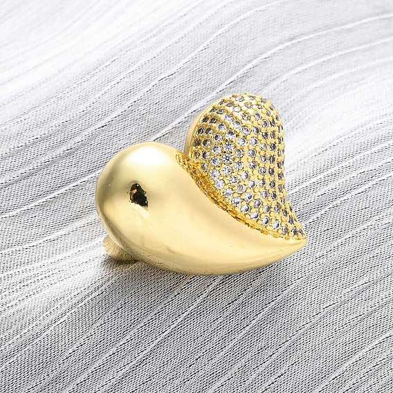 Регулируемые манжеты-кольца из латуни с микропаве из кубического циркония для женщин, без кадмия и без свинца, сердце