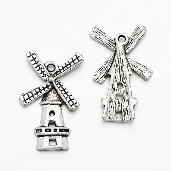 Ветряная мельница тибетский стиль сплава подвески, без кадмия и без свинца, 27x17x2 мм, Отверстие : 1 мм , около 714 шт / 1000 г