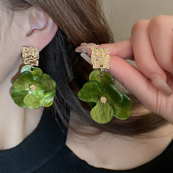 Серьги-гвоздики из акрила с цветочным сплавом, золотые