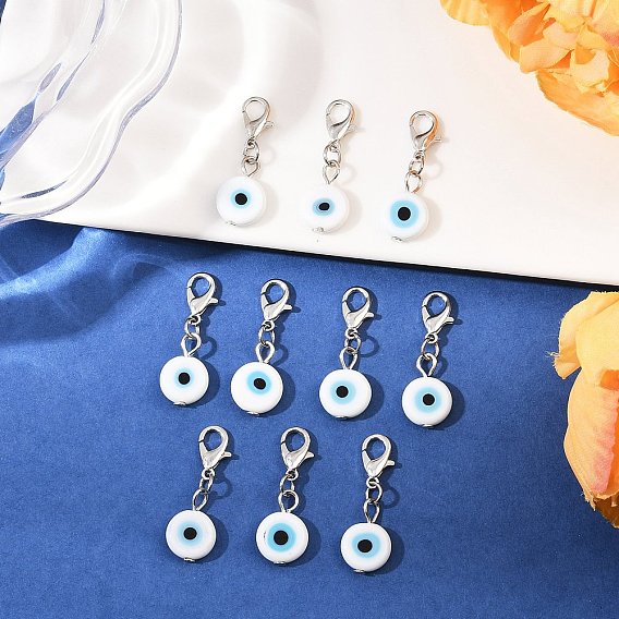 10 шт. подвесные украшения ручной работы от сглаза в виде лэмпворка, с карабин-лобстерами , плоско-круглые, платина