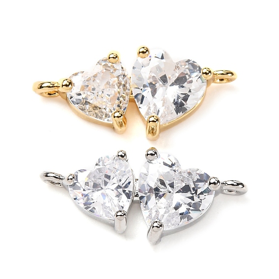 Подвески-сердечки с двумя сердечками из латуни с прозрачным кубическим цирконием, долговечный, без кадмия и без свинца, стойки покрытие