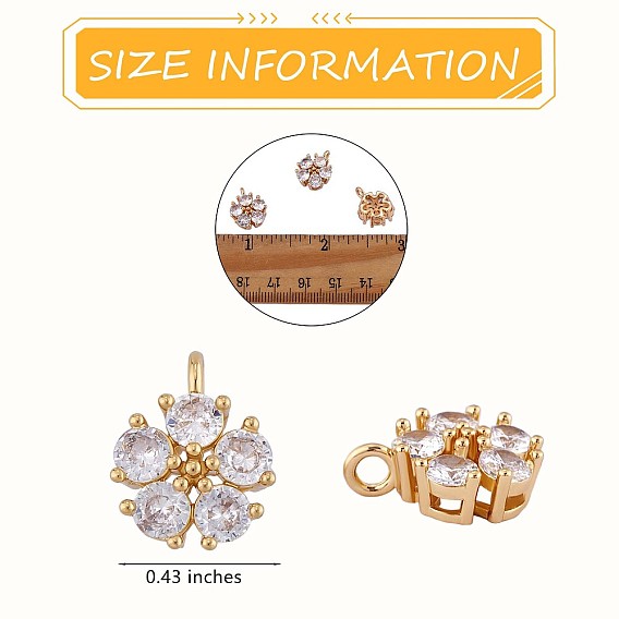 6 кусочки прозрачного кубического циркония, подвеска в виде цветка, латунь, циркон, настоящая подвеска, позолоченный кулон для ювелирных изделий, ожерелье, серьги, изготовление ремесел