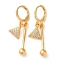 Rhinestone Triangle Leverback Earrings, Brass Bar Drop Earrings for Women