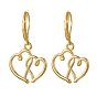 Alloy Dangle Earring, with Brass Leverback Earring Hook, Two Hollow Hearts