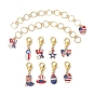10Pcs USA Flag Element Apple/Star/Bowknot Alloy Enamel Knitting Row Counter Chains & Locking Stitch Markers Kits