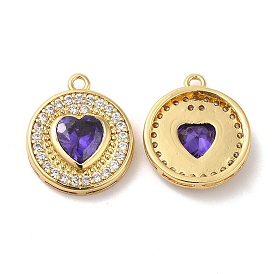 Brass Micro Pave Cubic Zirconia and Glass Pendants, Lead Free & Cadmium Free, Long-Lasting Plated, Heart