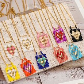 Fashionable Handmade Layered Beaded Square Pendant Necklace for Women