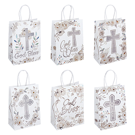 12шт. 6 стили, подарочные сумки из крафт-бумаги, благослови вас Бог, сумки с ручками, прямоугольник с крестом