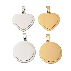 304 подвески из нержавеющей стали для штамповки заготовок, сердечко/плоский круглый брелок