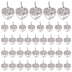 40Pcs Tibetan Style Alloy Pendants, Hollow Heart Charms with Tree