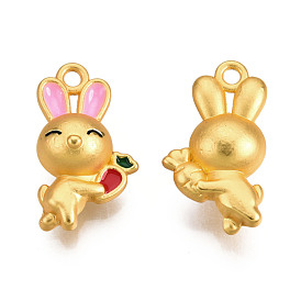 Rack Plating Alloy Enamel Pendants, Matte Gold Color, Cadmium Free & Nickel Free & Lead Free, Rabbit with Carrot