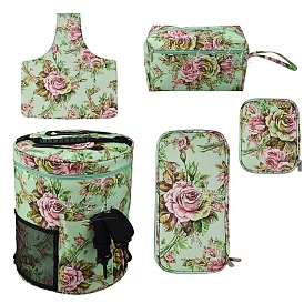 Rose Pattern Oxford Zipper Knitting Bag, Yarn Storage Organizer, Crochet Hooks & Knitting Needles Bag