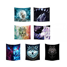 Polyester Wolf Pattern Wall Hanging Tapestry, Rectangle Animal Print Tapestry for Bedroom Living Room Decoration