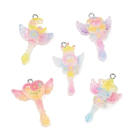 Transparentes Harz mit Anhängern aus einer Legierung, Zauberstab Charms, Platin Farbe