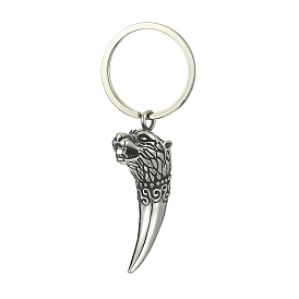 304 Stainless Steel Wolf Tooth Keychain, with Iron Split Key Rings