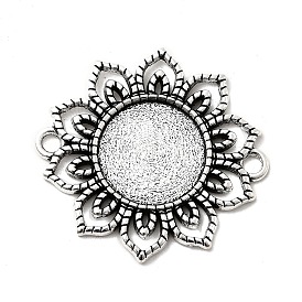 Tibetan Style Alloy Flower Cabochon Connector Bezel Settings, Cadmium Free & Lead Free, Flat Round