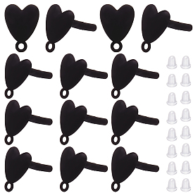 30шт. фурнитура для сережек-гвоздиков из сплава в форме сердца, с петлей, платина, с 60 пластиковыми ушными гайками