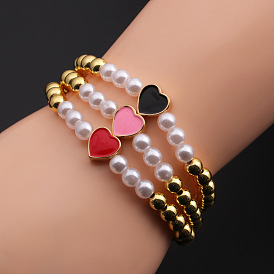 Heart-shaped Copper Bead Pearl Bracelet with Multi-color Peach Heart Fashion Accessories for Women