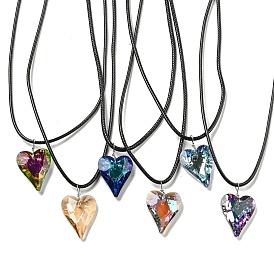 Waxed Cord Necklaces, with K9 Glass Pendant Necklaces, Heart