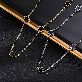 304 ожерелья из нержавеющей стали и имитации черных ракушек в виде цветочных цепочек, ионное покрытие (ip)