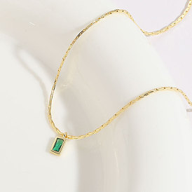 Stylish Minimalist Green Zircon Pendant with 14K Gold Plated Copper Chain