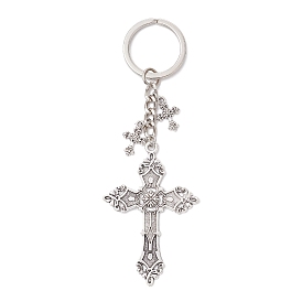 Alloy Keychains, with Iron Split Key Rings, Cross