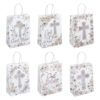 12шт. 6 стили, подарочные сумки из крафт-бумаги, благослови вас Бог, сумки с ручками, прямоугольник с крестом