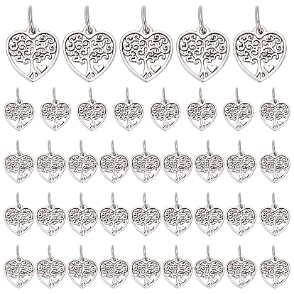 40Pcs Tibetan Style Alloy Pendants, Hollow Heart Charms with Tree
