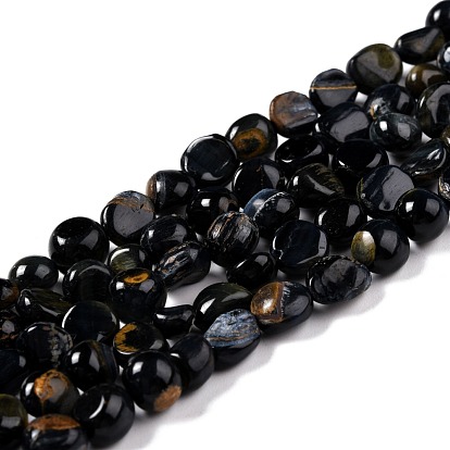 Natural Blue Tiger Eye Beads Strands, Dyed & Heated, Nuggets, Tumbled Stone