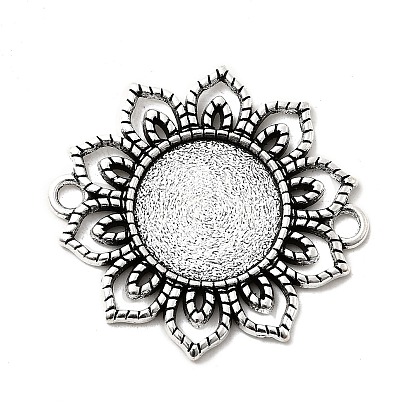 Tibetan Style Alloy Flower Cabochon Connector Bezel Settings, Cadmium Free & Lead Free, Flat Round