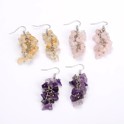 Amas de pierres précieuses Pendants d'oreilles, avec crochets d'oreilles en laiton, 54 mm, broches: 0.7 mm