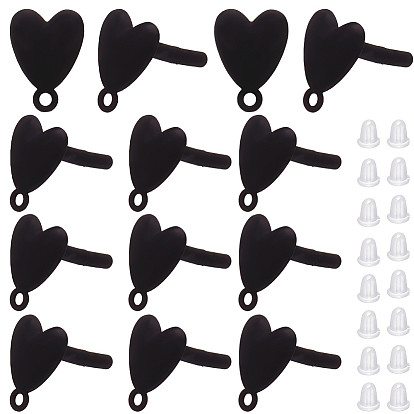 30шт. фурнитура для сережек-гвоздиков из сплава в форме сердца, с петлей, платина, с 60 пластиковыми ушными гайками