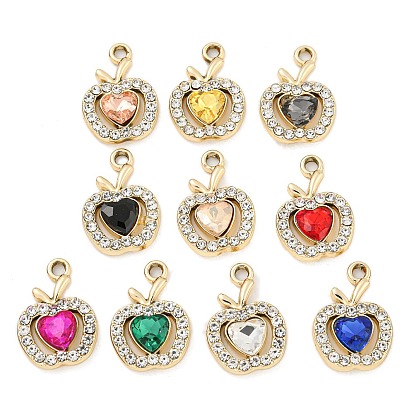 UV Plating Alloy Pendants, with Glass and Rhinestone, Apple
