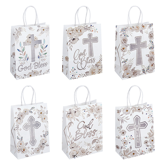 12шт. 6 стили, подарочные сумки из крафт-бумаги, благослови вас Бог, сумки с ручками, прямоугольник с крестом