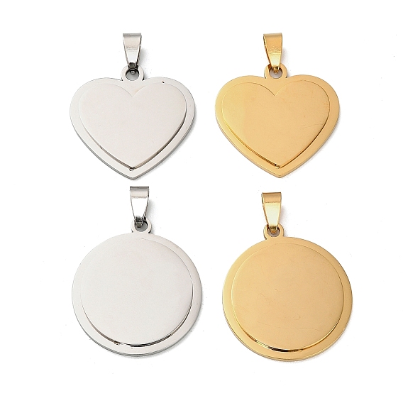 304 подвески из нержавеющей стали для штамповки заготовок, сердечко/плоский круглый брелок