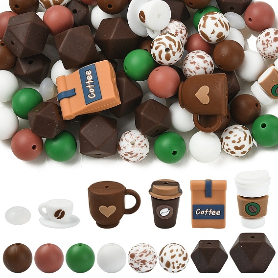 80 pcs 14 styles perles focales en silicone, pour la création de bijoux sur le thème du café
