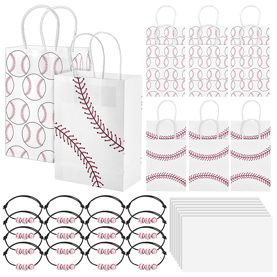 16 шт. бейсбольные бумажные пакеты, с 16шт. браслетов из акриловых бусин и 20шт. бумажной подарочной упаковочной бумаги