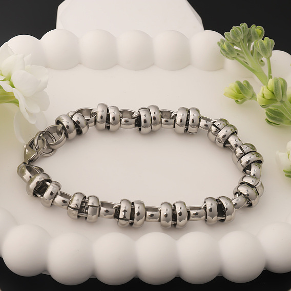 Панк 304 браслеты из нержавеющей стали для мужчин и женщин, плоско-круглые