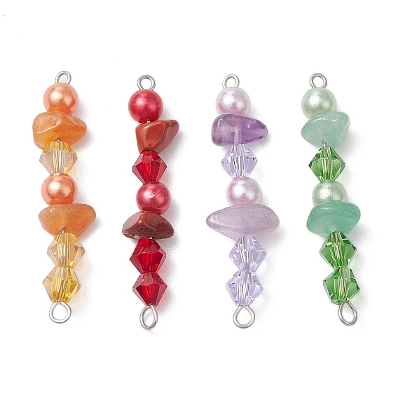 4 шт. 4 цвета натуральная красная яшма и красный авантюрин и зеленый авантюрин и аметрин чип бисерные подвески-соединители, С акриловыми жемчужинами и стеклянными бусинами