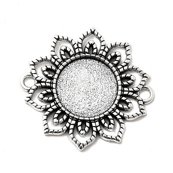 Tibetan Style Alloy Flower Cabochon Connector Bezel Settings, Cadmium Free & Lead Free, Flat Round