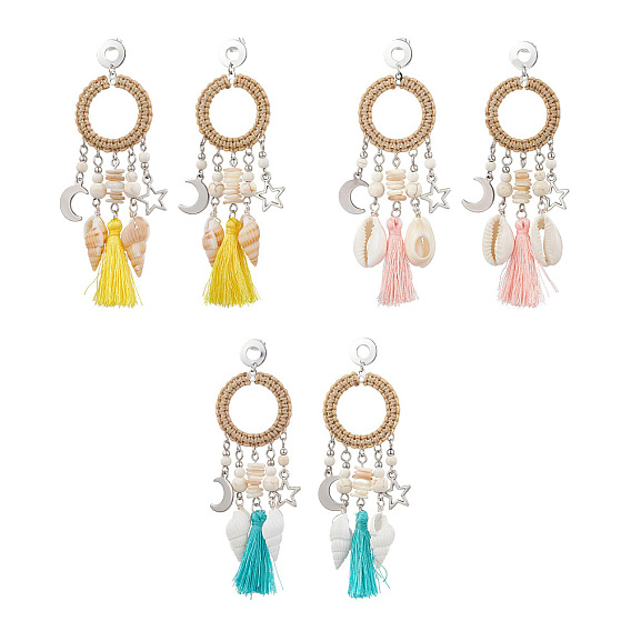 Оболочки серьги стержня, с 304 фурнитурой для сережек-гвоздиков из нержавеющей стали и бусиной из синтетического магнезита, плоско-круглые, цвет нержавеющей стали