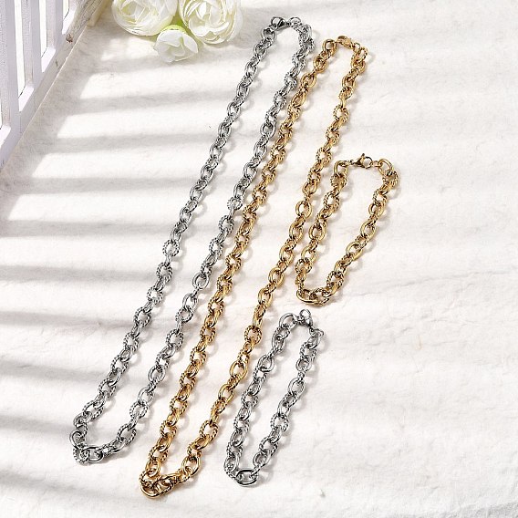 304 Наборы ювелирных украшений из цепочек и ожерелий из нержавеющей стали, с карабин-лобстерами 