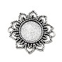 Tibetan Style Alloy Flower Cabochon Connector Bezel Settings, Cadmium Free & Lead Free, Flat Round
