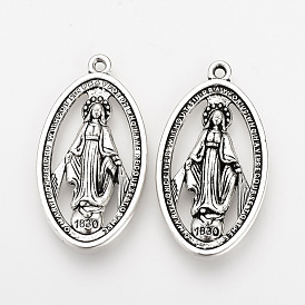 Tibetan Style Alloy Pendants, Miraculous Medal, 1830 The Blessed Virgin Mary, Cadmium Free & Lead Free, Oval