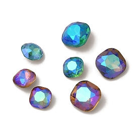 Glass Rhinestone Cabochons, Pointed Back & Back Plated, Faceted, Square