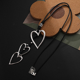 3 Длинные ожерелья с подвеской в виде сердца из сплава, черные шнуровые ожерелья для женщин