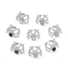 Spider Natural Gemstone Cuff Rings, Platinum Tone Brass Open Rings for Women