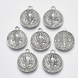 (tibeb-a 9489 -as-ff) Pendentifs en alliage de style tibétain, Saint-Benoît médaille, sans cadmium et sans plomb, plat rond