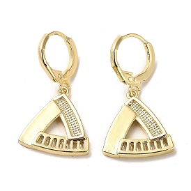 Brass Micro Pave Cubic Zirconia Dangle Leverback Earrings, Triangle, Long-Lasting Plated